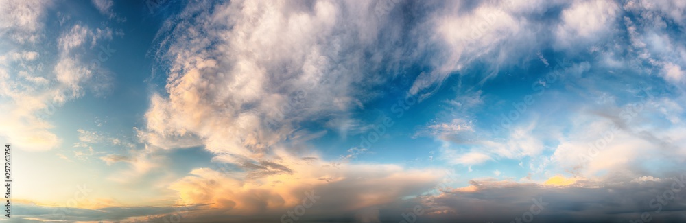 Fantastic soft clouds against blue sky, natural composition - panorama