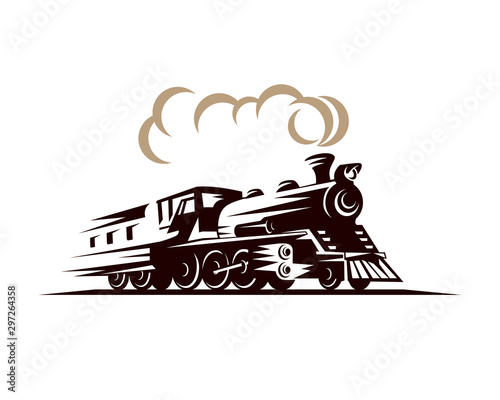 Vintage and Old Locomotive or Train Silhouette Illustration