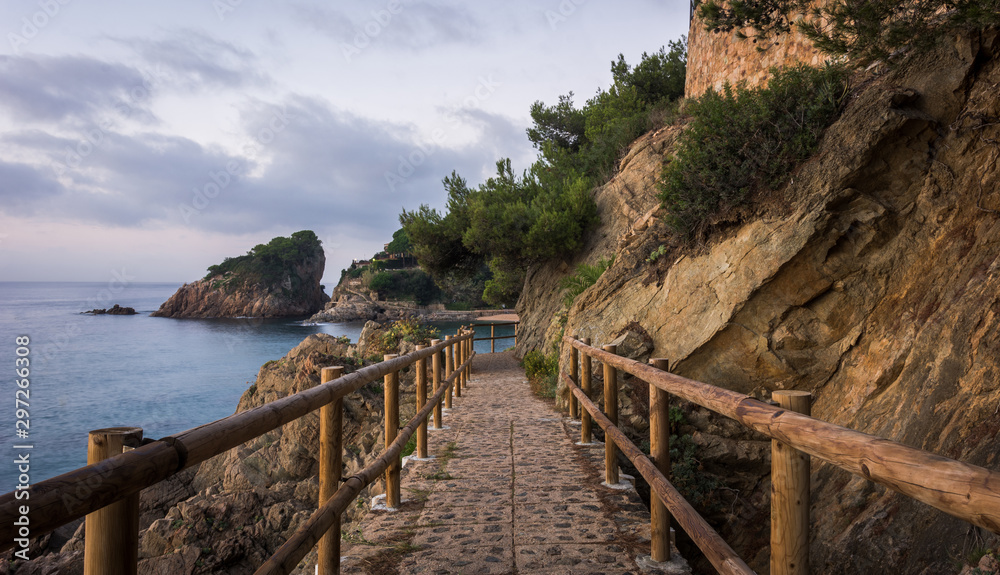 Sunrise on the beach of Blanes in the heart of Costa Brava in Spain.