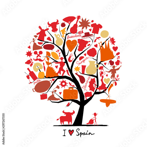 Art tree with spain symbols for your design