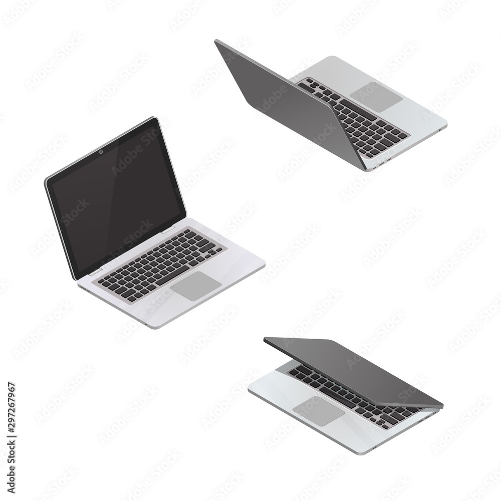 Vector isometric laptop isolated on a white background. Detailed isometric icon - obrazy, fototapety, plakaty 