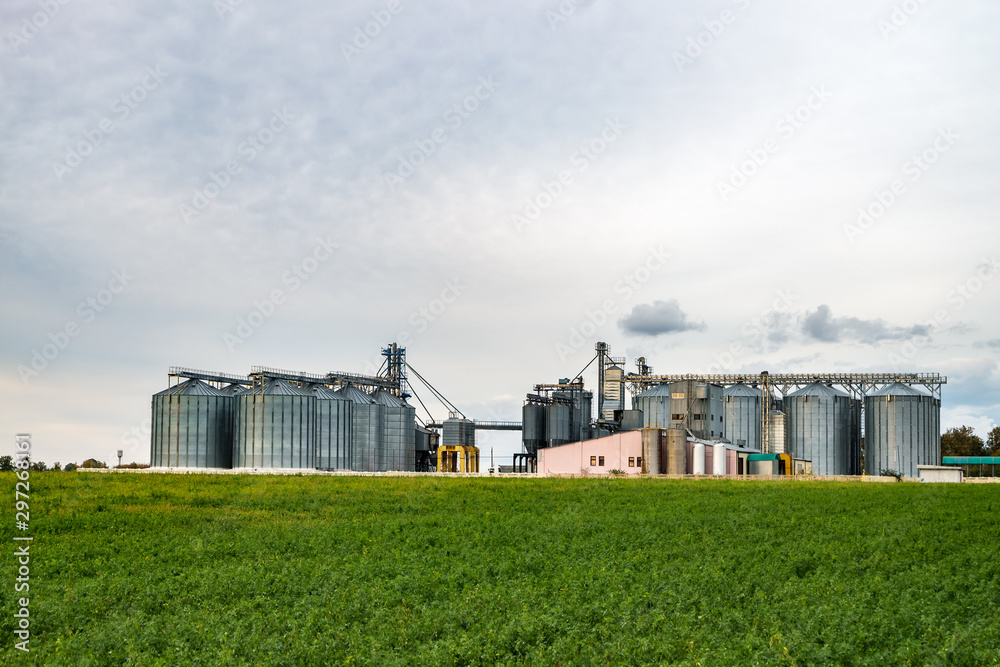 agro-processing and manufacturing plant for processing and silver silos for drying cleaning and storage of agricultural products, flour, cereals and grain. Granary elevator