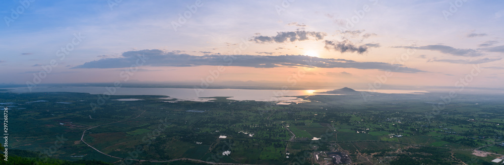 Panorama of Landscape sunrise with Pa Sak Jolasid Dam