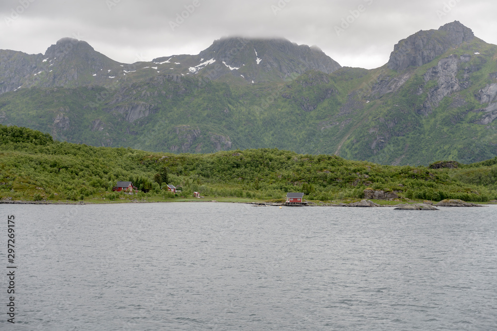 isolated houses on Ulvoya Brakoya island, Norway