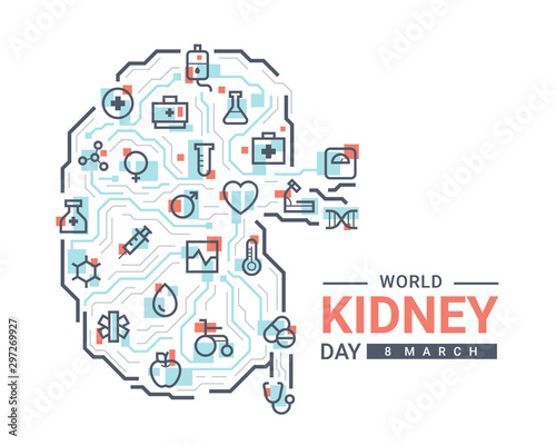 world kidney day with medical icon on abstract line circuit board create to kidney sign vector design