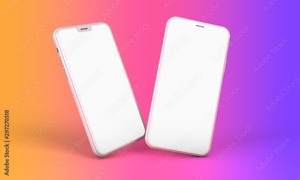 Smartphone mockup with blank white screen and bright background. 3D Render Smartphone mockup with blank white screen and bright background. 3D Render