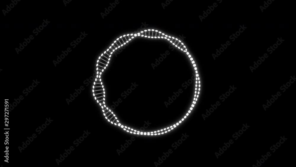 Audio sound wave of noise frequency in a dotted circle of white lights in animation on a black background