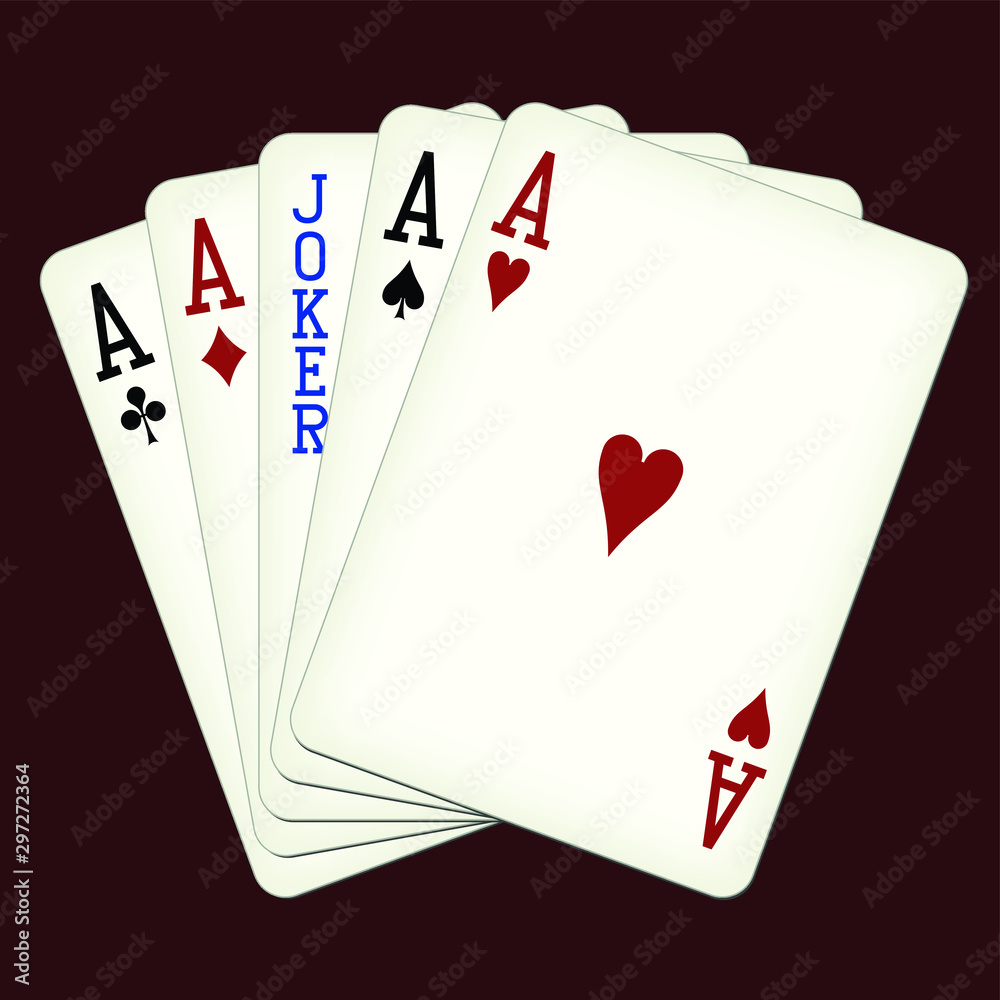 Five of a Kind - Aces and Joker - playing cards vector illustration