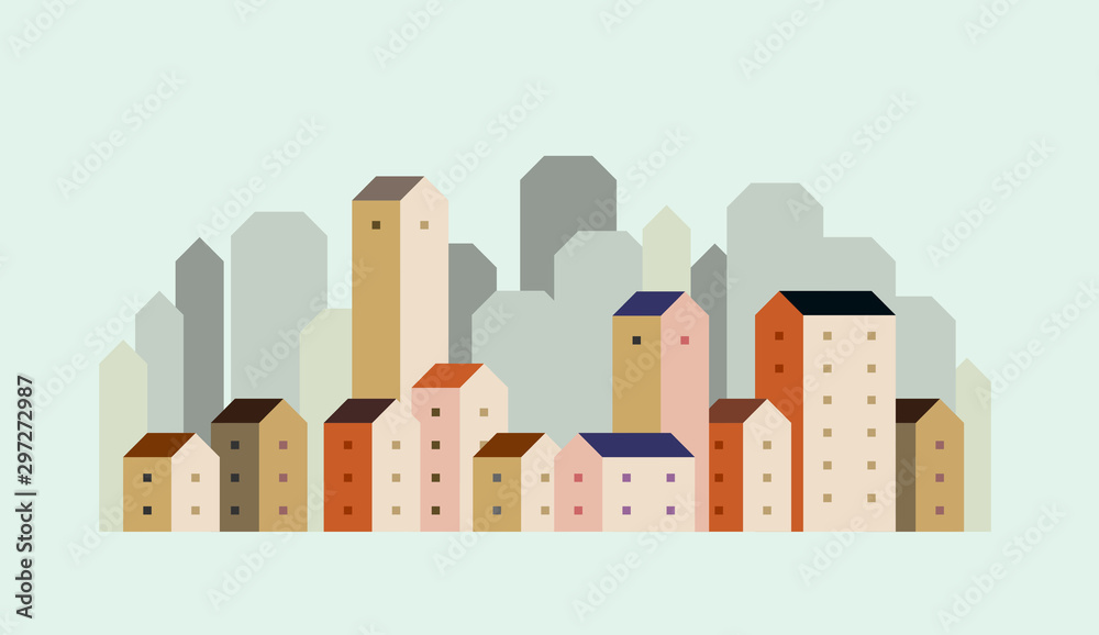 Urban landscape with large modern buildings.Vector illustration.
