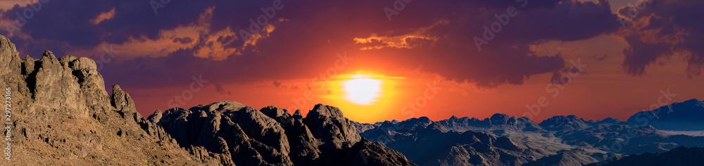 Amazing Sunrise at Sinai Mountain, Beautiful dawn in Egypt, Beautiful view from the mountain	