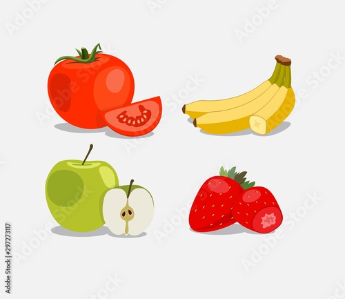 A set of fruits. Natural food. Vector.