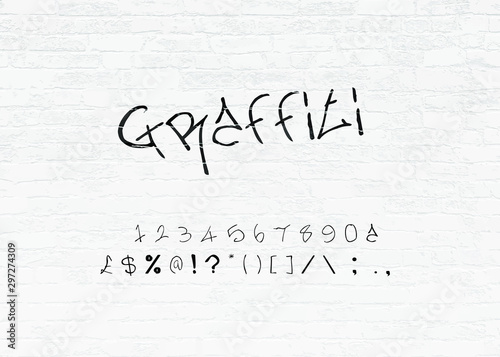 Graffiti Font Letters On Brick Wall Vector Illustration