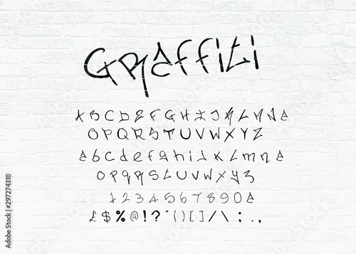 Graffiti Font Letters On Brick Wall Vector Illustration