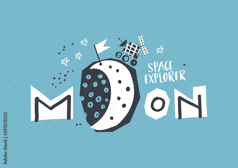 Cute lunar explorer. Lunar rover explored a lunar surface.Vector ...