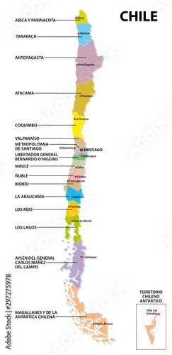administrative and political map of the republic of Chile photo