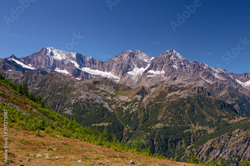 Panoramic view of the four-thousand-meter mountains, near the Simplon Pass in Switzerland.
