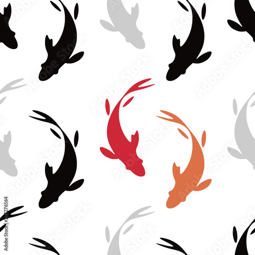 Seamless pattern with koi carp fish. Ink drawing. Vector illustration for web design or print.