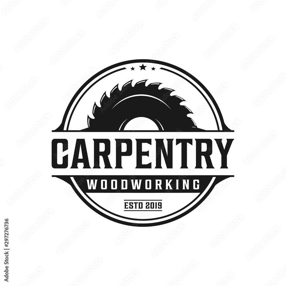 Carpentry, woodworking retro vintage logo design. Sawmill / saw logo ...