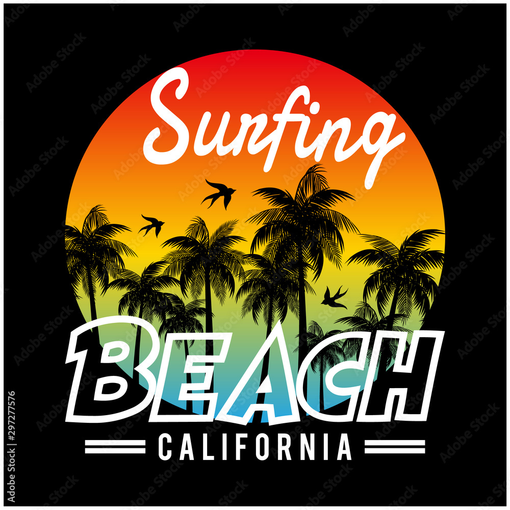 beach california  graphics t shirt vector