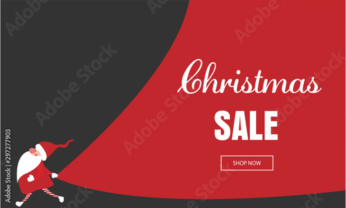 christmas sale banner, cute santa claus