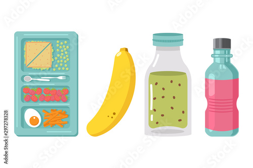 School lunch box element vector cartoon illustration isolated on a white background. Healthy food for kids.