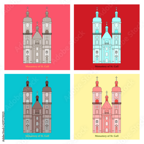 Switzerland, Abbey of Saint Gall, vector travel illustration, flat icon
