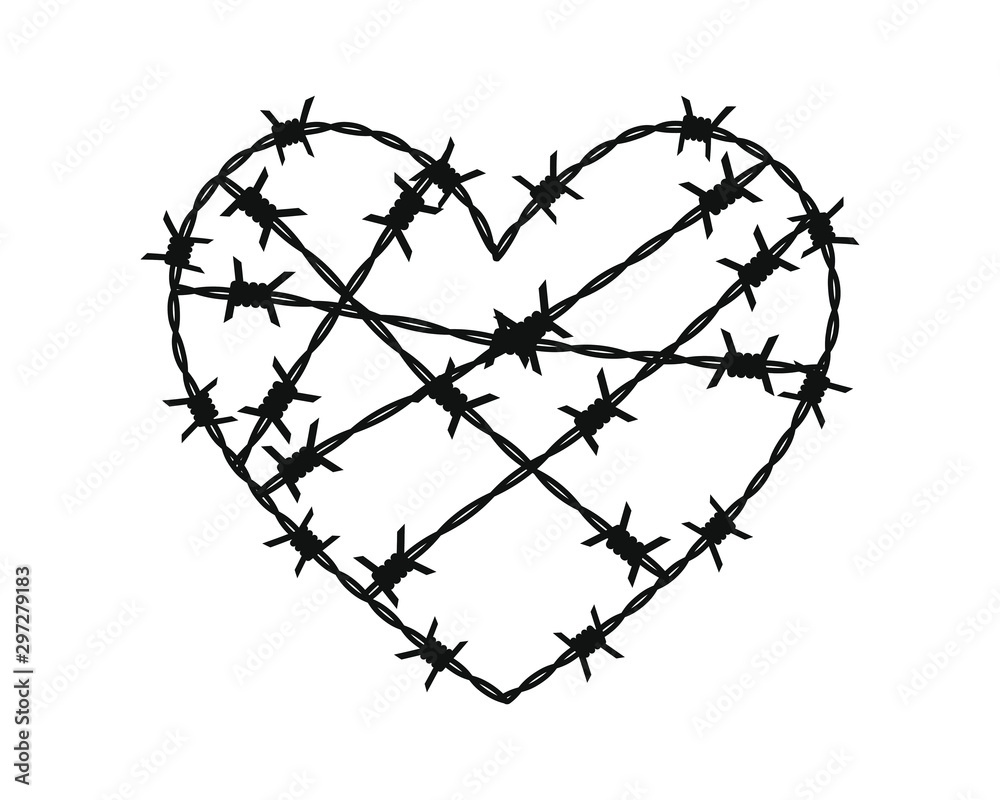 Barbed wire black silhouette frame heart. Vector illustration image ...