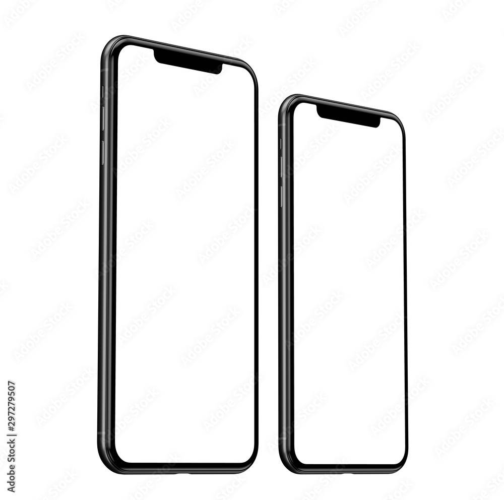 Brand new iPhone 11 Pro Max and iPhone 11 Pro in grey front view - template  with blank screen for application presentation Stock Photo | Adobe Stock