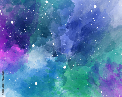 Vector watercolor space background. Starry sky watercolor texture.