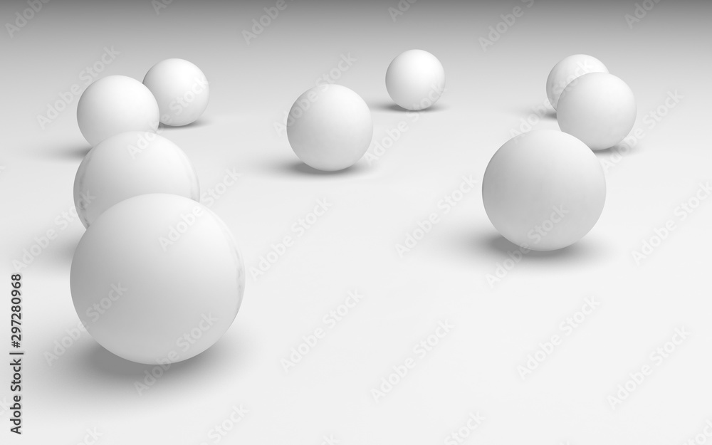 White abstract background. Set of white balls isolated on white backdrop. 3D illustration White abstract background. Set of white balls isolated on white backdrop. 3D illustration