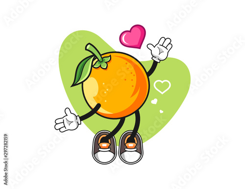 Orange fall in love cartoon. Mascot Character vector.