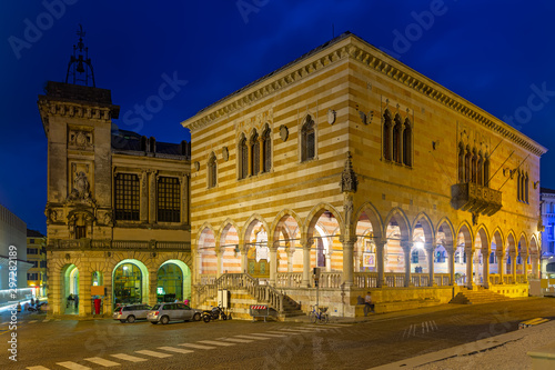 Night view of Piazza liberta with town hall, Udine