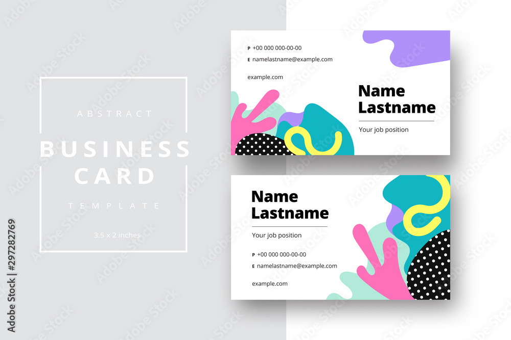 Fototapeta premium Trendy minimal abstract business card template. Modern corporate stationery id layout with geometric pattern. Vector fashion background design with information sample name text.