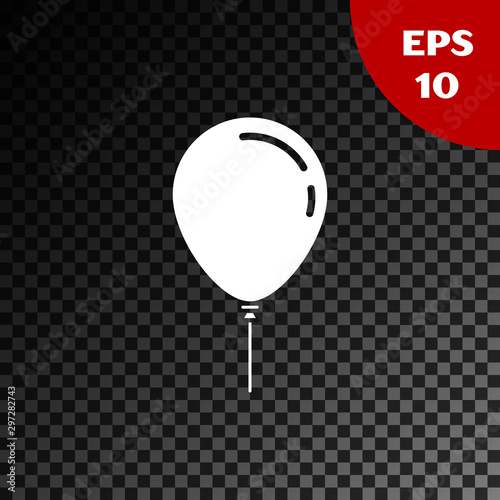 White Balloon with ribbon icon isolated on transparent dark background. Vector Illustration