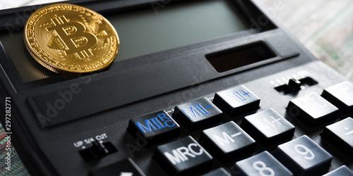 Bitcoin golden coin New virtual money and dollar background