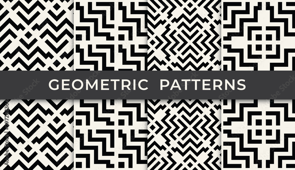 black and white geometric seamless pattern set black and white geometric seamless pattern set