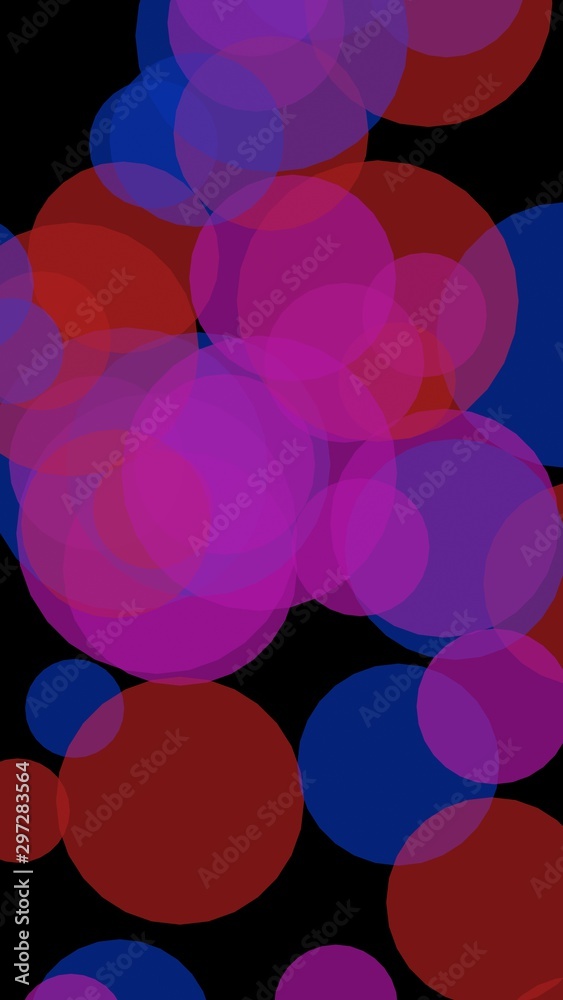 Multicolored translucent circles on a dark background. 3D illustration Multicolored translucent circles on a dark background. 3D illustration
