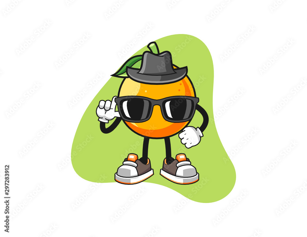 Orange secret agent cartoon. Mascot Character vector.