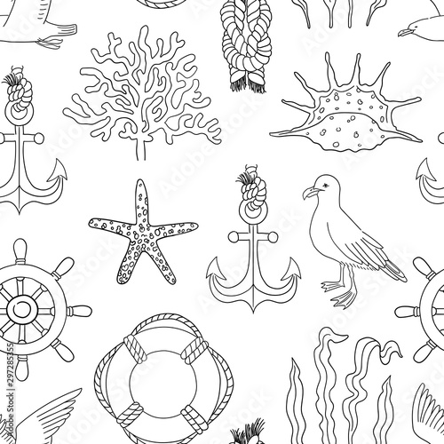 Sea hand draw sketch vector seamless pattern.