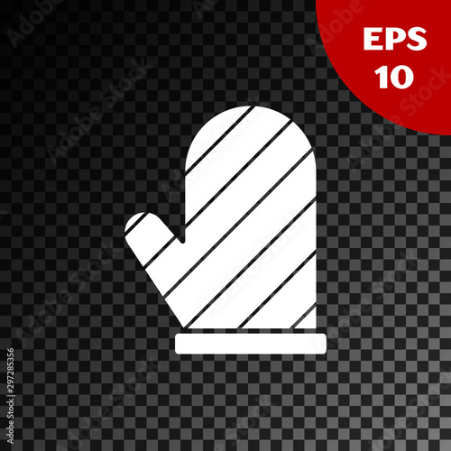 White Oven glove icon isolated on transparent dark background. Kitchen potholder sign. Cooking glove. Vector Illustration