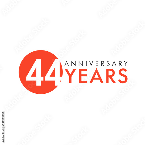 44 th anniversary numbers. 44 years old colored logotype. Age congrats. Isolated abstract graphic design template. White digits in the bubble. Up to 44% off discount. Congratulation idea. photo