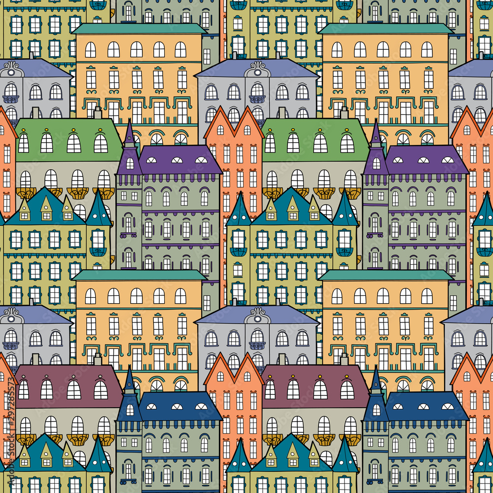 The pattern consisting of houses. City view.