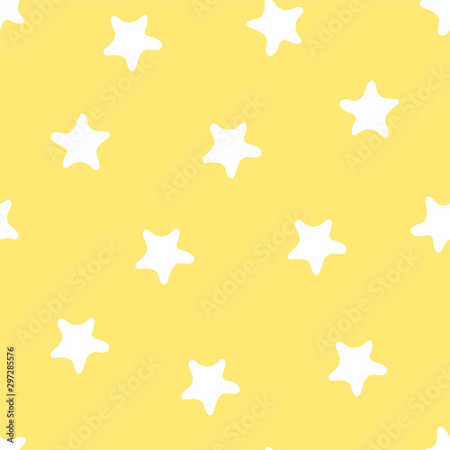 Stars seamless pattern. Kid s fashion print. Design elements for children. Hand drawn doodle repeating shapes. Cute yellow and white wallpaper. Boy s or girl s colors