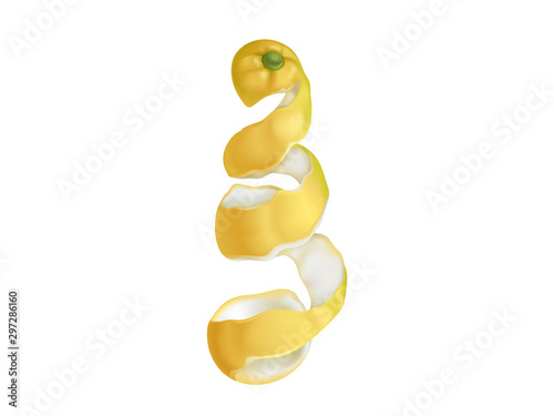 Spiral lemon peel with zest isolated on white background. Citrus fruit rind icon design element for juice drink or cosmetics packaging advertising organic food Realistic 3d vector illustration clipart
