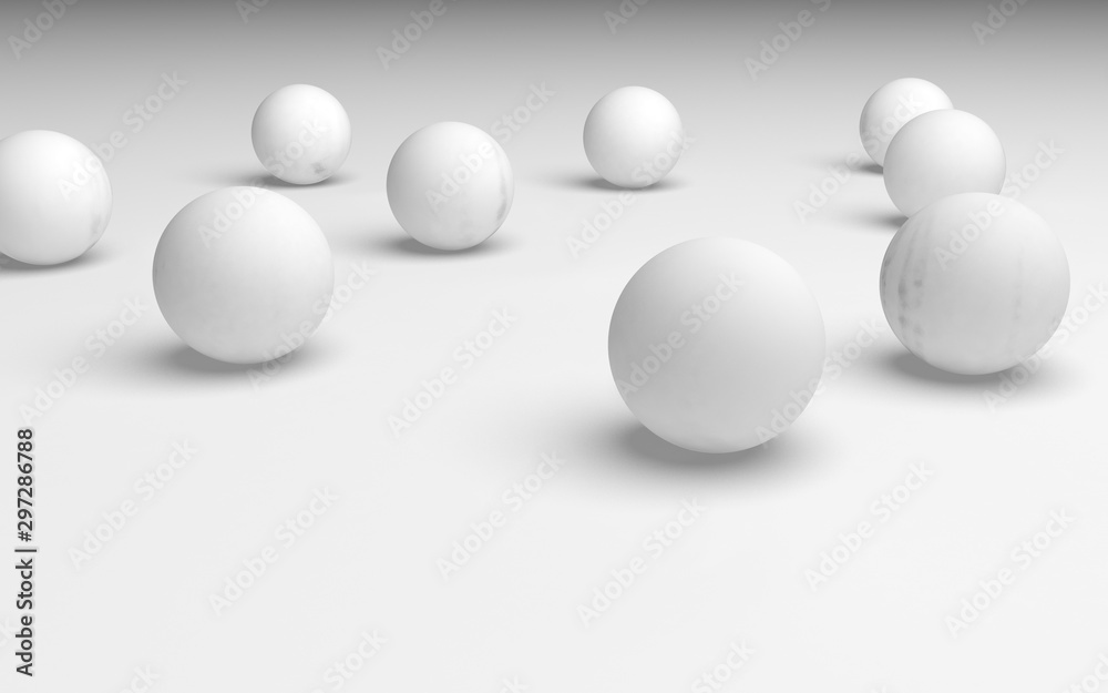 White abstract background. Set of white balls isolated on white backdrop. 3D illustration White abstract background. Set of white balls isolated on white backdrop. 3D illustration