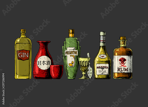 bottles of alcohol. Distilled beverage photo