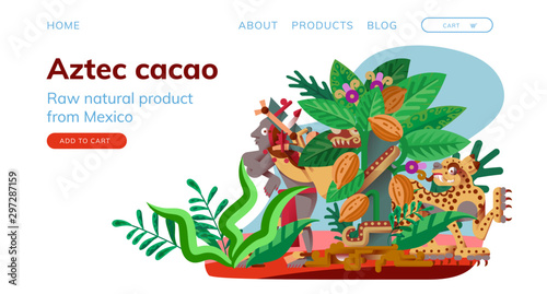 Web page design template for cacao and chocolate online shop.