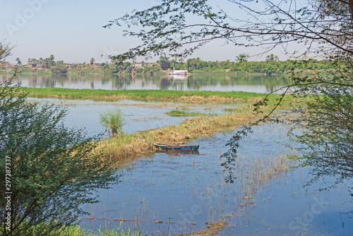 Rural view of river Nile with flooded fields