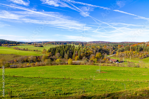 Ausblick von Schloss Grafeneck ins Tal, schwäbische Alb im Herbst photo