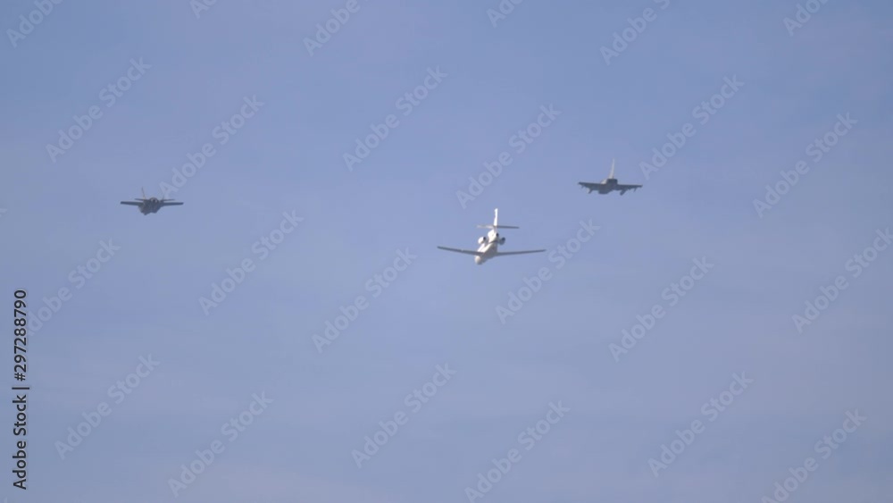 F35 and F2000 fighter jet intercepting a renegade civil aircraft A320 F35 and F2000 fighter jet intercepting a renegade civil aircraft A320
